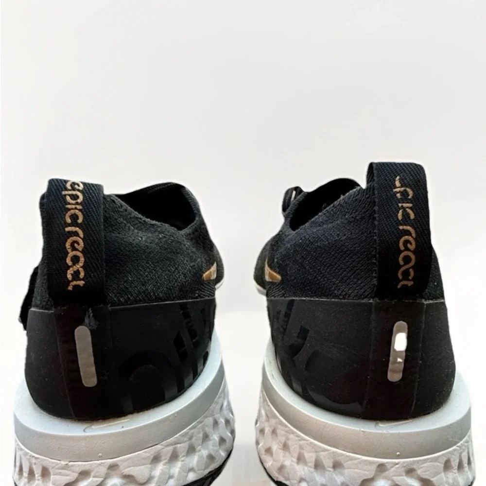 Nike Epic React Women’s Size 8.5 Running Shoes Black Gold Mesh Sneakers VGUC